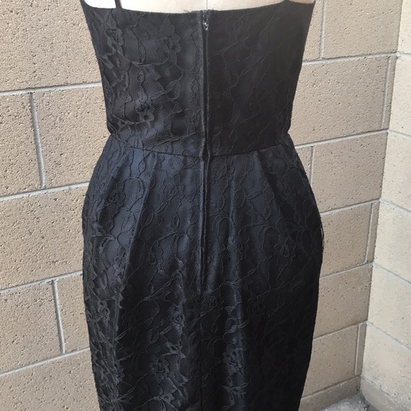 VINTAGE 80’s Women’s S Black Lace Plunging Evening Dress with Bow - Picture 7 of 15